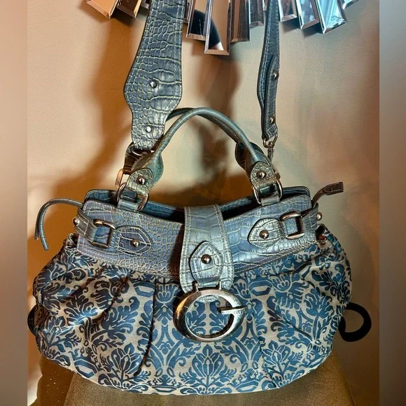 Guess Blue Patterned Large Shoulder Bag - Picture 2 of 7